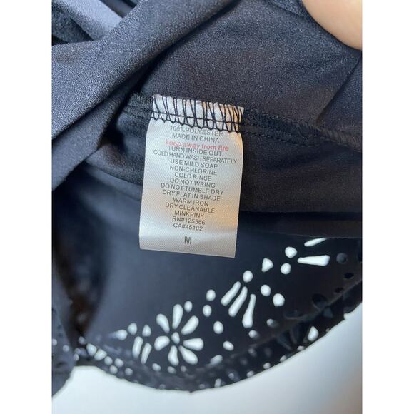 MINKPINK Sz M Black Empire Waist Laser Cut Sleeveless Racerback Dress - Picture 9 of 10